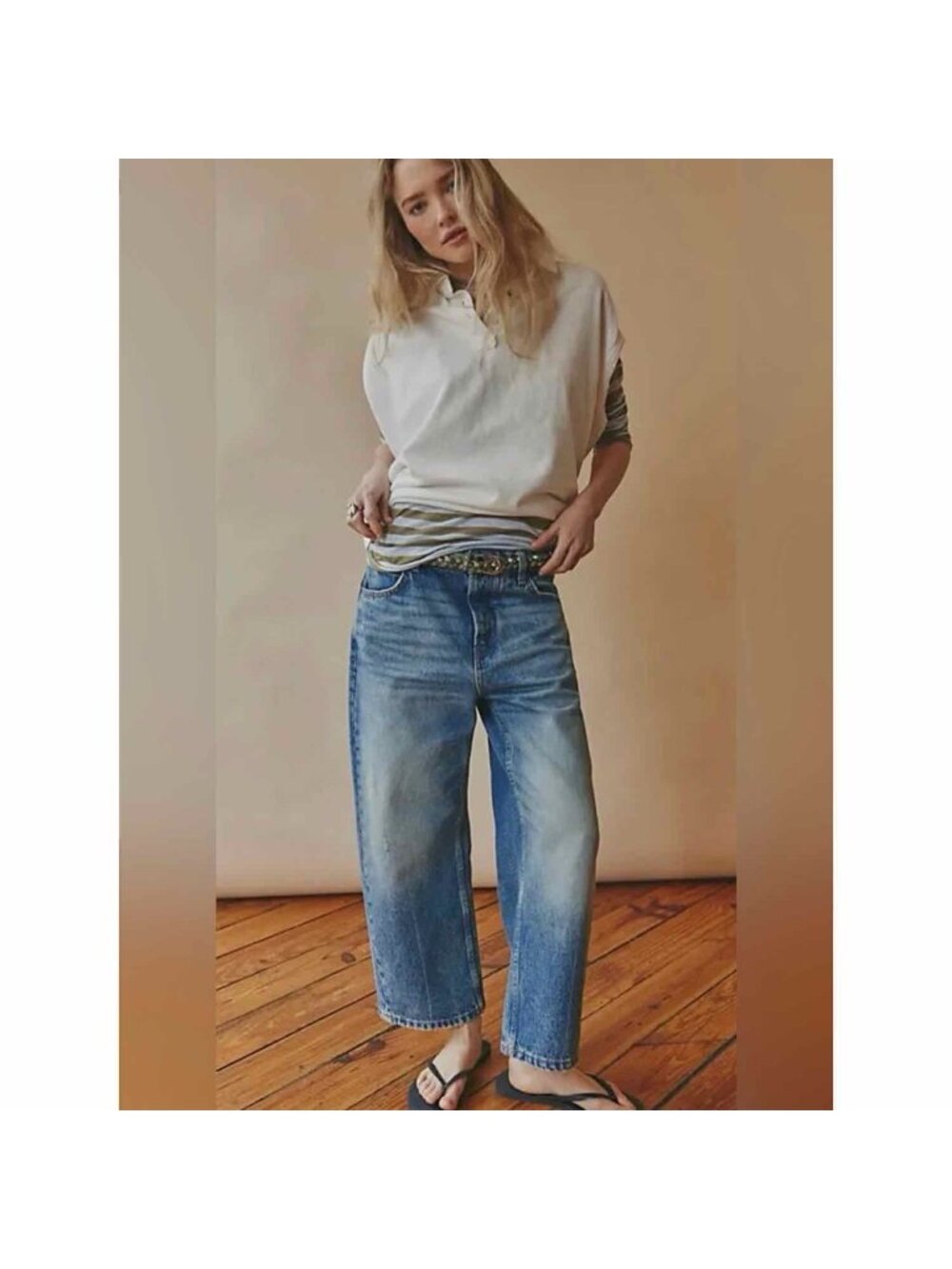 We The Free People Deep Trance Dropped Boyfriend Jeans Size 29 Wide Leg Barrel